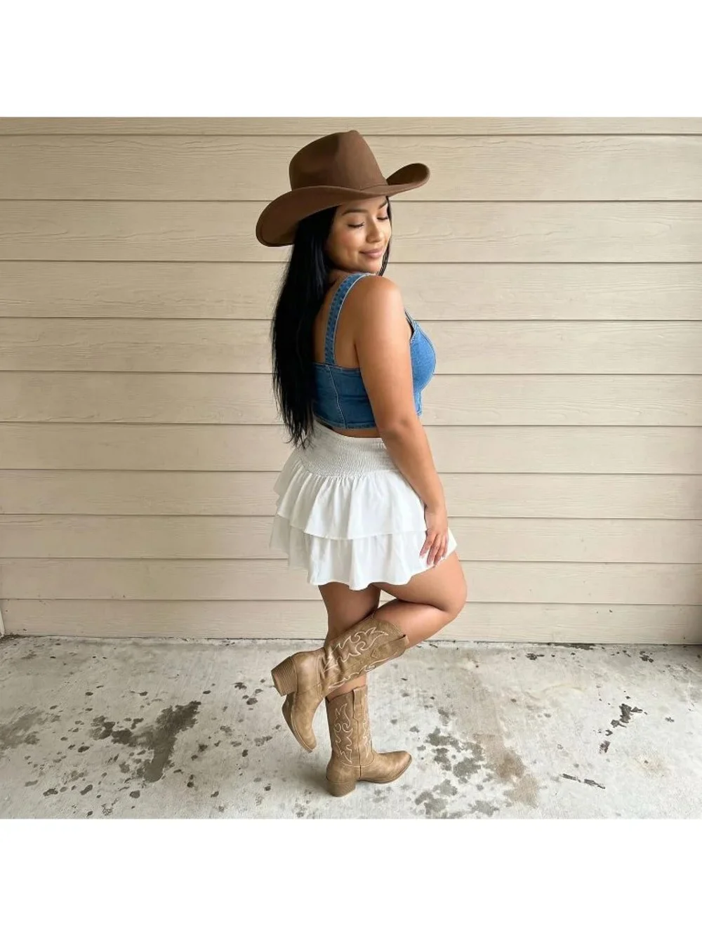 Women's Camel Cowboy Boots, Mid Calf Western Pull On Cowgirl Boots - Picture 2 of 7